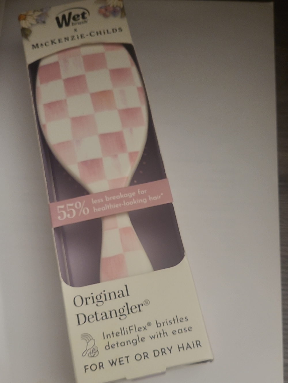 Mackenzie Childs Wet BrushOriginal Detangler Paddle Brush with Pink Check Design